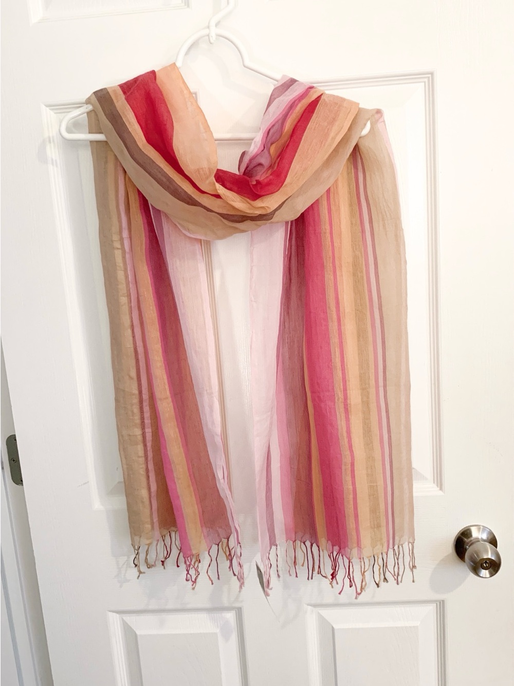 Brian Bailey Lightweight Striped shawl -bouquet, colours magenta peach